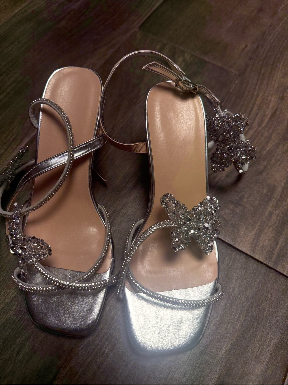 Silver Rhinestone Butterfly Strappy Heels